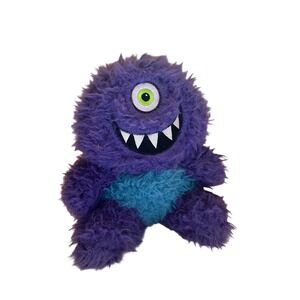 Purple One Eyed Monster Plush Stuffed Toy Teal Belly Grinning